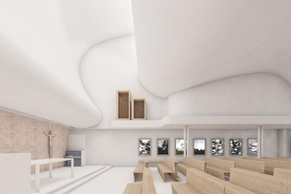 Complesso Parrocchiale Maria SS. del Rosario (render interno), atelierQUAGLIOTTO, Terrasini (PA), 2020